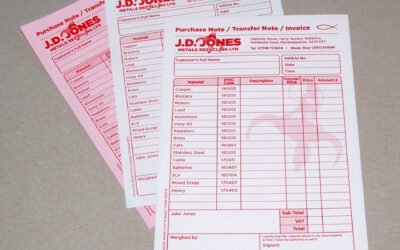 2-Part Carbonless Waste Transfer Notes printed for JD Jones Metals