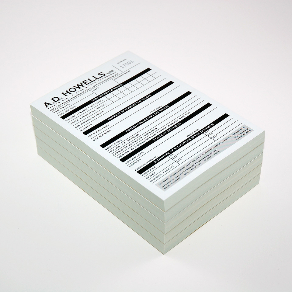 Professional Waste Transfer Note Printing for AD Howells
